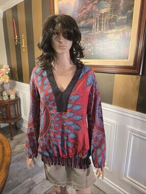 Desigual Red and Blue V-Neck Folkloric Tunic